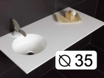 Plan vasque lavabo circulaire ⦰ 35 cm sur mesure Largeur 61 à 201 x P 46 à 51 cm Finition lisse 10 couleurs au choix, Anti bactérien Résine Akrytan® dans la masse Livraison Offerte.
